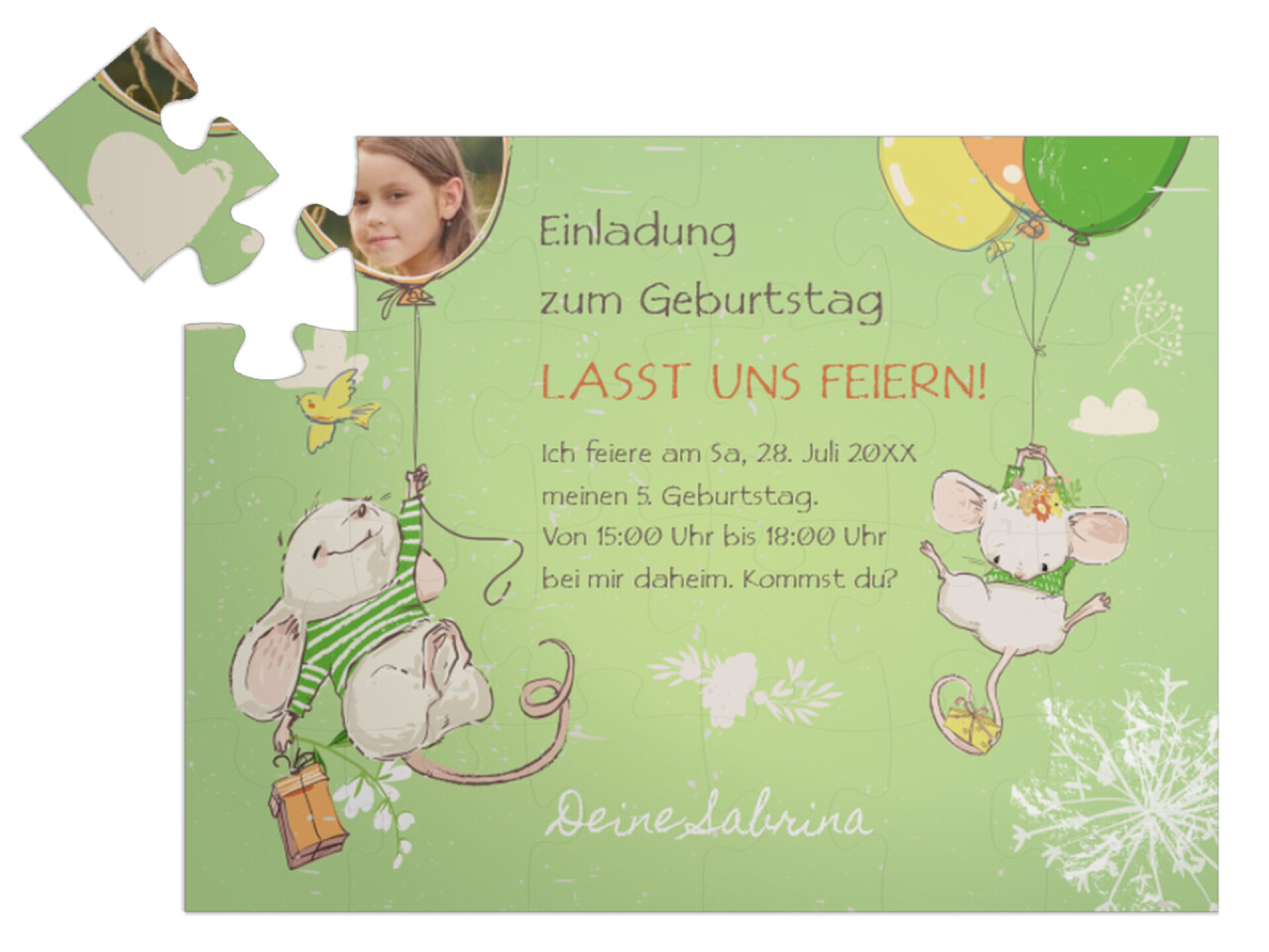 "Party-Mäuse" in Querformat pastellgrün