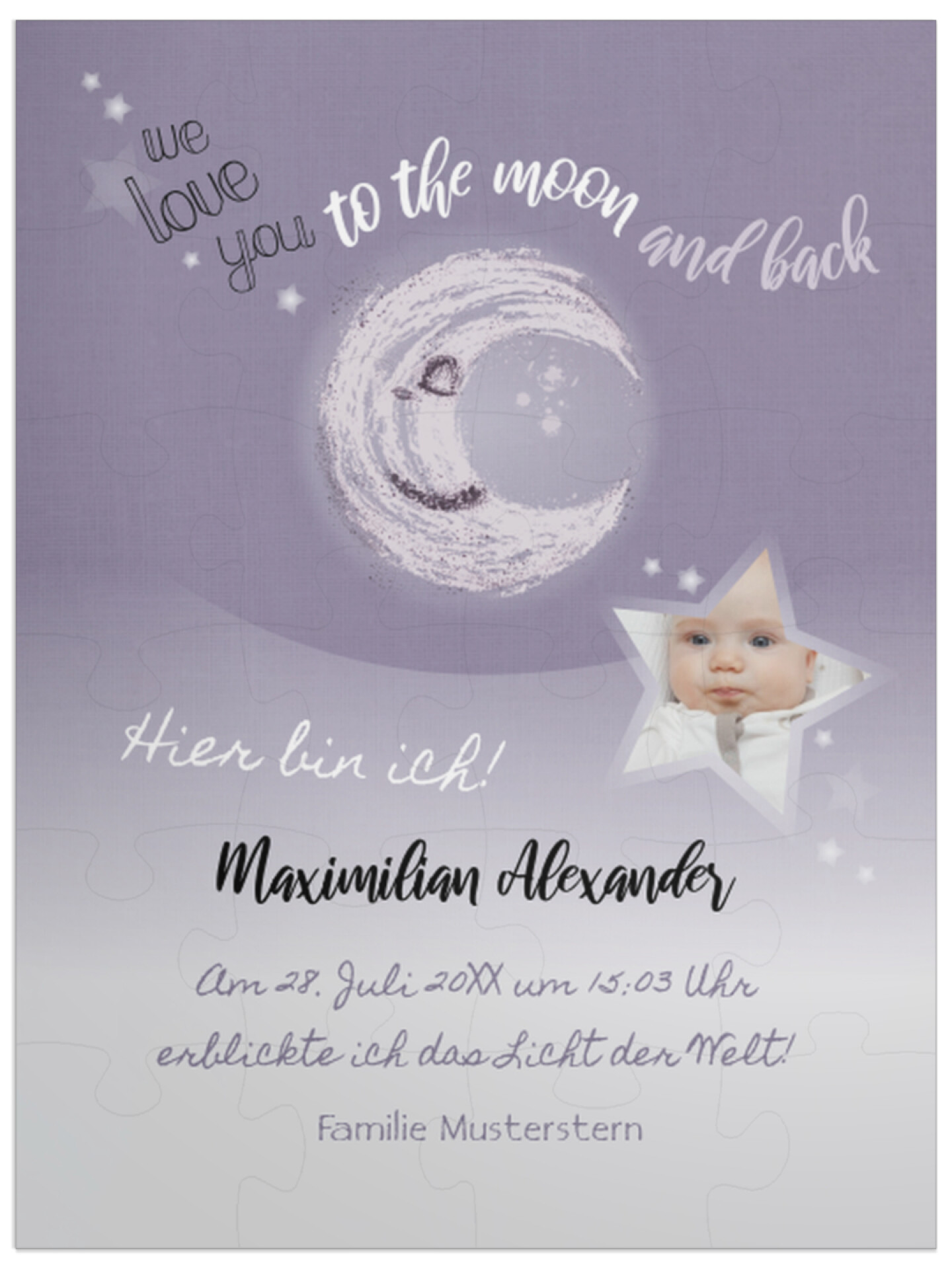 "To the moon" in Hochformat pastelllila