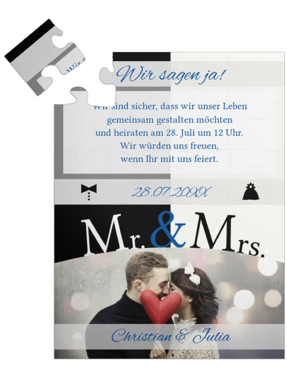 "Mr & Mrs" in Hochformat königsblau