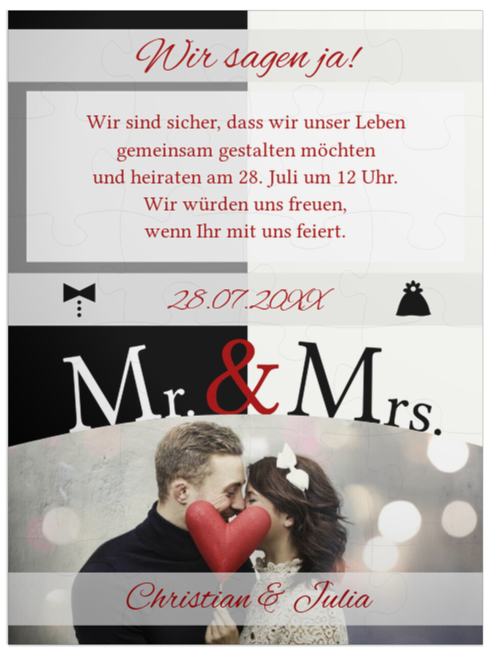 "Mr & Mrs" in Hochformat weinrot
