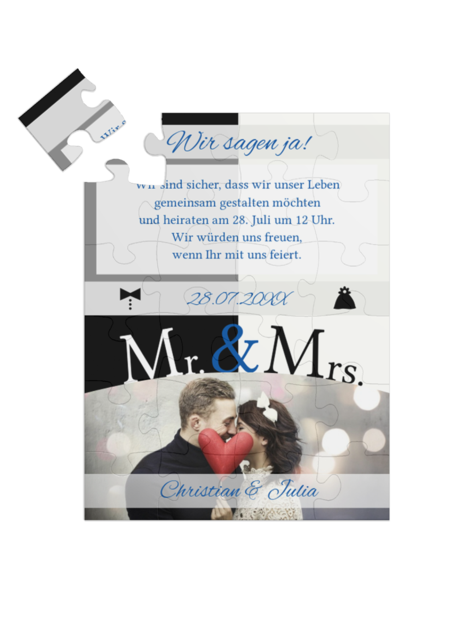 "Mr & Mrs" in Hochformat königsblau