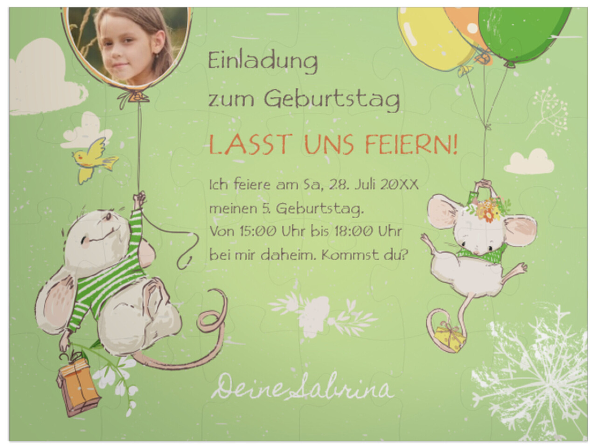 "Party-Mäuse" in Querformat pastellgrün