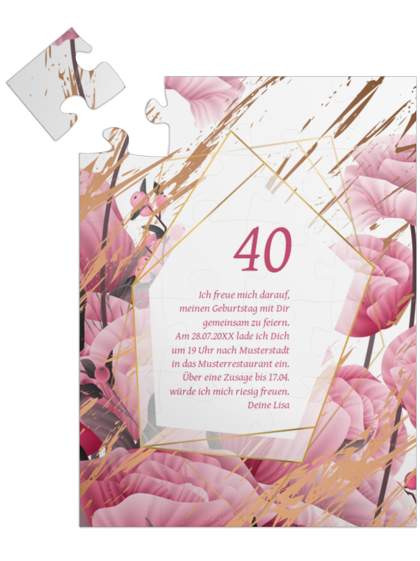 "Floral 40" in Hochformat pastellpink