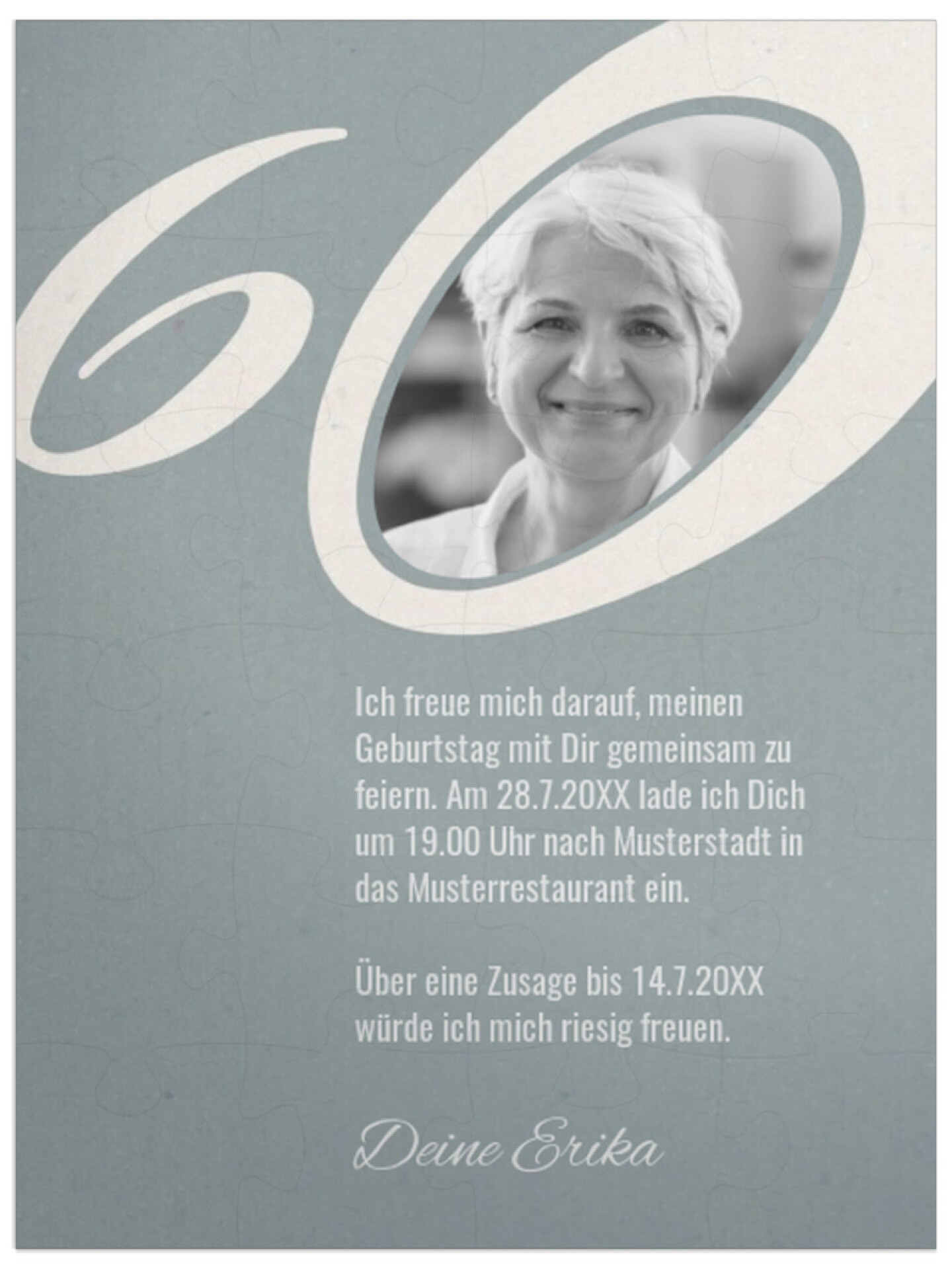 "Meine 60" in Hochformat taubenblau